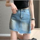 Denim Asymmetrical Hem A-line Mini Skirt