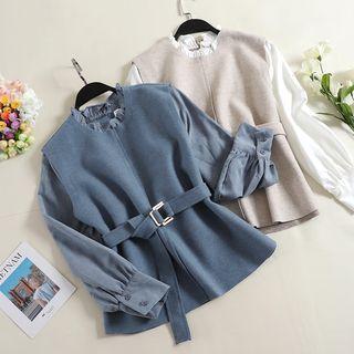 Mock Two-piece Ruffle Trim Long-sleeve Top