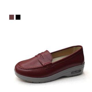 Cowhide Wedge Penny Loafers