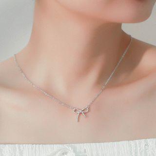 925 Sterling Silver Bow Pendant Necklace 1 Pc - Silver - One Size