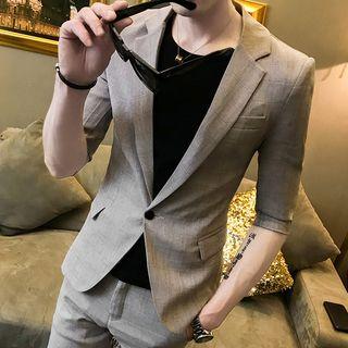 Set: Elbow-sleeve Singled Breasted Blazer + Cropped Slim-fit Pants