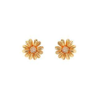 Simple And Fashion Plated Gold Daisy Stud Earrings With Cubic Zirconia Golden - One Size