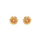 Simple And Fashion Plated Gold Daisy Stud Earrings With Cubic Zirconia Golden - One Size
