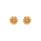 Simple And Fashion Plated Gold Daisy Stud Earrings With Cubic Zirconia Golden - One Size
