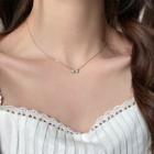 Rhinestone Pendant Alloy Necklace Necklace - Bow - Silver - One Size