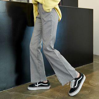 Deep-slit Houndstooth Straight-cut Dress Pants