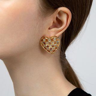Checker Rhinestone Heart Stud Earring
