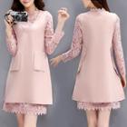 Set: Long-sleeve Lace Dress + Sleeveless A-line Dress