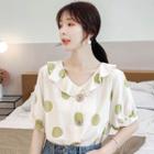 Elbow-sleeve Ruffled Dotted Top