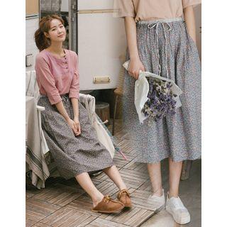 Drawstring-waist Floral Print Skirt