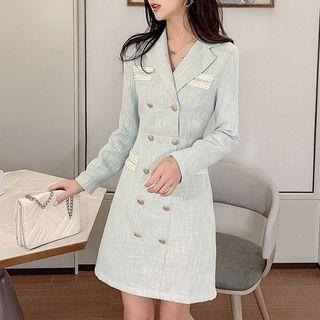 Long-sleeve Tweed Double Breasted A-line Mini Dress