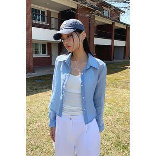 Slit-side Cropped Sheer Shirt
