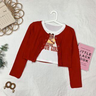 Short-sleeve Graphic Print T-shirt / Cardigan