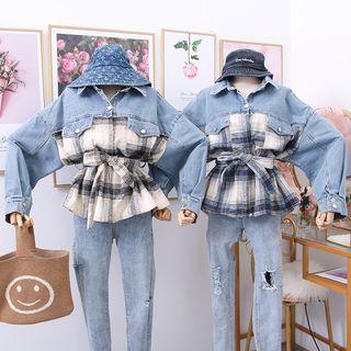 Patchwork Woolen Shirt Jacket With Sash
