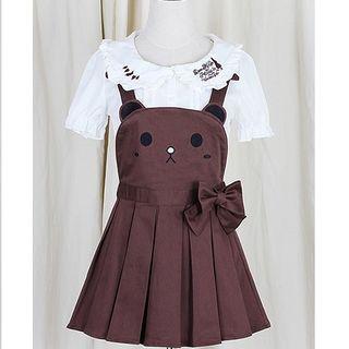 Bear Suspender Skirt / Rabbit Suspender Shorts / Embroidered Collar Blouse