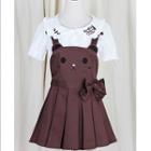 Bear Suspender Skirt / Rabbit Suspender Shorts / Embroidered Collar Blouse