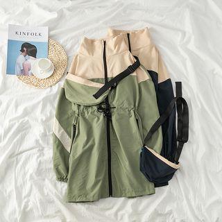 Color-block Stand-collar Coat With Cross Bag