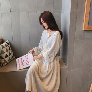 Striped Long-sleeves Midi Dress