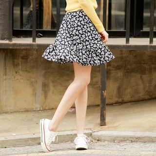 Frill-hem Floral A-line Mini Skirt