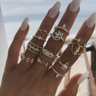 Set Of 12: Ring Set Of 12 - Gold - One Size
