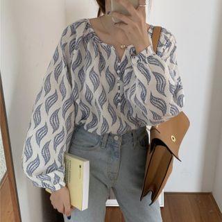 Printed Balloon-sleeve Blouse