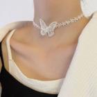 Butterfly Lace Choker Necklace - Butterfly - White - One Size