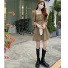 Long-sleeve Square Neck Button-up Mini A-line Dress
