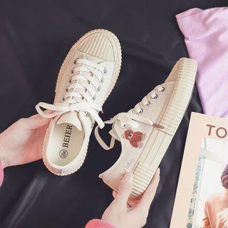 Bear Embroidered Canvas Lace Up Sneakers