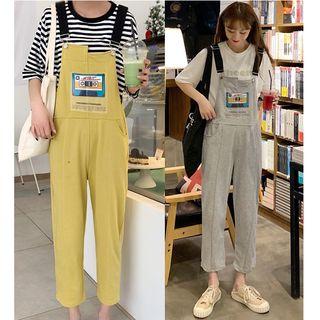 Pocket Adjustable Shoulder Strap Wide Jumper Pants Gray - Xxxs