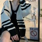 Long-sleeve Striped Knit Cardigan Cardigan - One Size