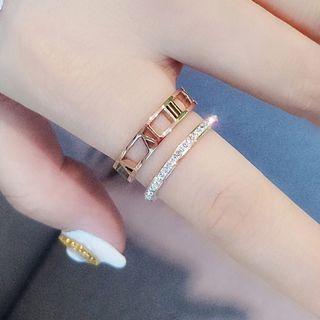 Set: Stainless Steel Roman Numeral + Rhinestone Ring