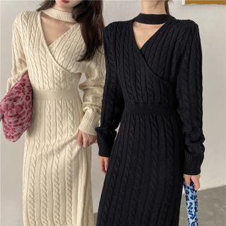 Plain Bodycon Cable Knit Dress