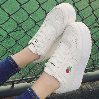 Flower Embroidered Lace Up Platform Sneakers