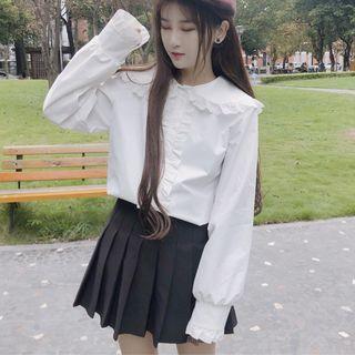Frilled Peter Pan Collar Blouse White - One Size