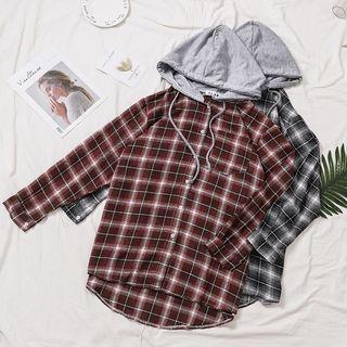 Contrast Hood Plaid Shirt