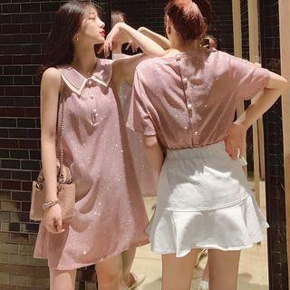 Short-sleeve Glittering T-shirt / Sleeveless Polo Shirt Dress
