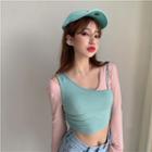 Long-sleeve Cropped T-shirt / Asymmetrical Camisole Top