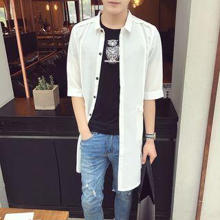 Elbow-sleeve Long Linen Cotton Shirt