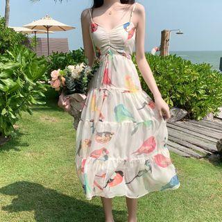 Printed Strappy Midi A-line Sun Dress