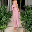 Tie Back Spaghetti Strap Midi A-line Dress Pink - One Size