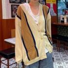 Color Block Cardigan Brown & Off-white - One Size