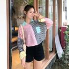 Color-block Striped Shirt Pink - One Size