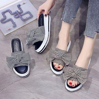 Houndstooth Knot Detail Wedge Slide Sandals