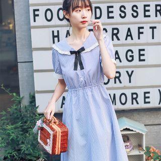 Sailor Collared Striped A-line Dress