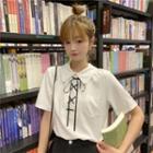 Lace-up Short-sleeve Pocket-front Blouse White - One Size