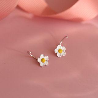 Flower Stud Earring 1 Pair - 925 Silver - Hook Earring - White - One Size
