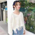 Ripped Knit Top White - One Size