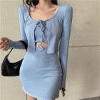 Set: Strapless Top + Tie-front Cardigan + Mini Pencil Skirt