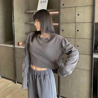 Crewneck Plain Loose-fit Long-sleeve Sweatshirt