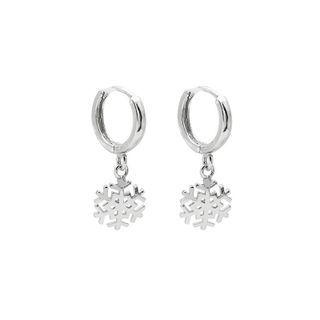 Sterling Silver Snowflake Drop Mini Hoop Earring 1 Pair - Silver - One Size